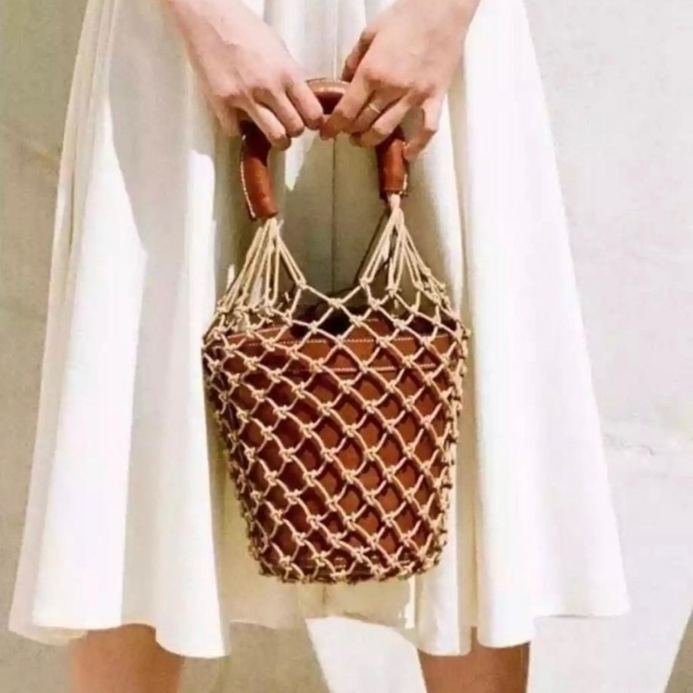 Staud Moreau Woven Leather Bucket Bag